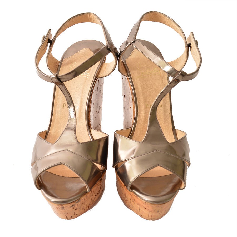 Women's Christian Louboutin Marina Liege Metallic Wedge Sandals