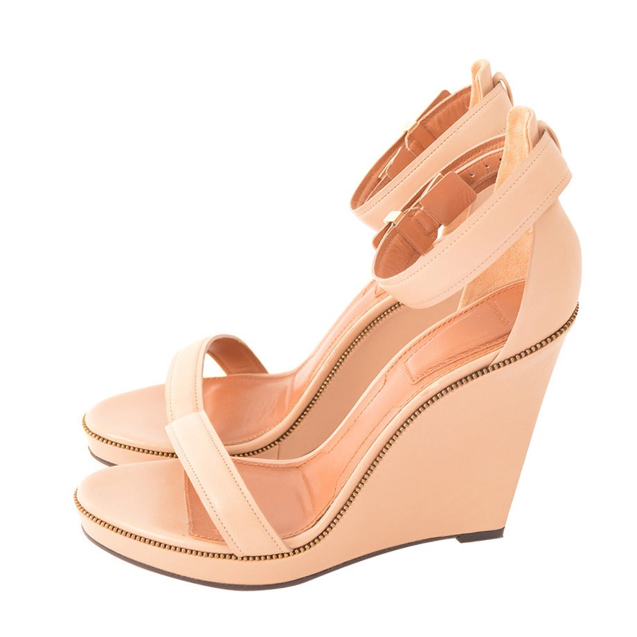 Givenchy Beige Zipper Trim Wedge Sandal For Sale