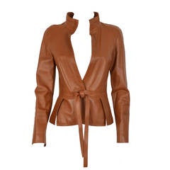 Valentino Brown Leather Jacket with Tie Front