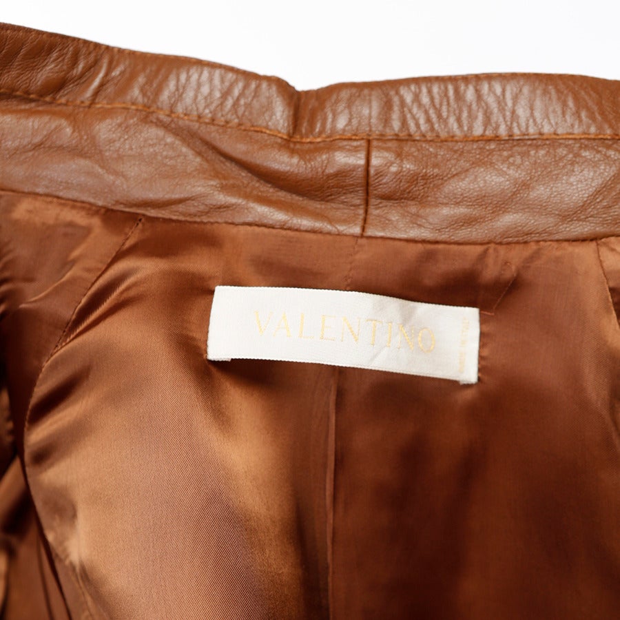 Women's Valentino Brown Leather Jacket with Tie Front For Sale