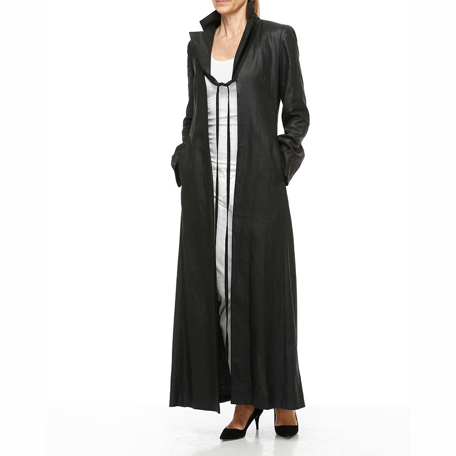 Kenzo Black Long Coat in Linen