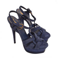 Yves Saint Laurent Blue Suede Tribute Sandal