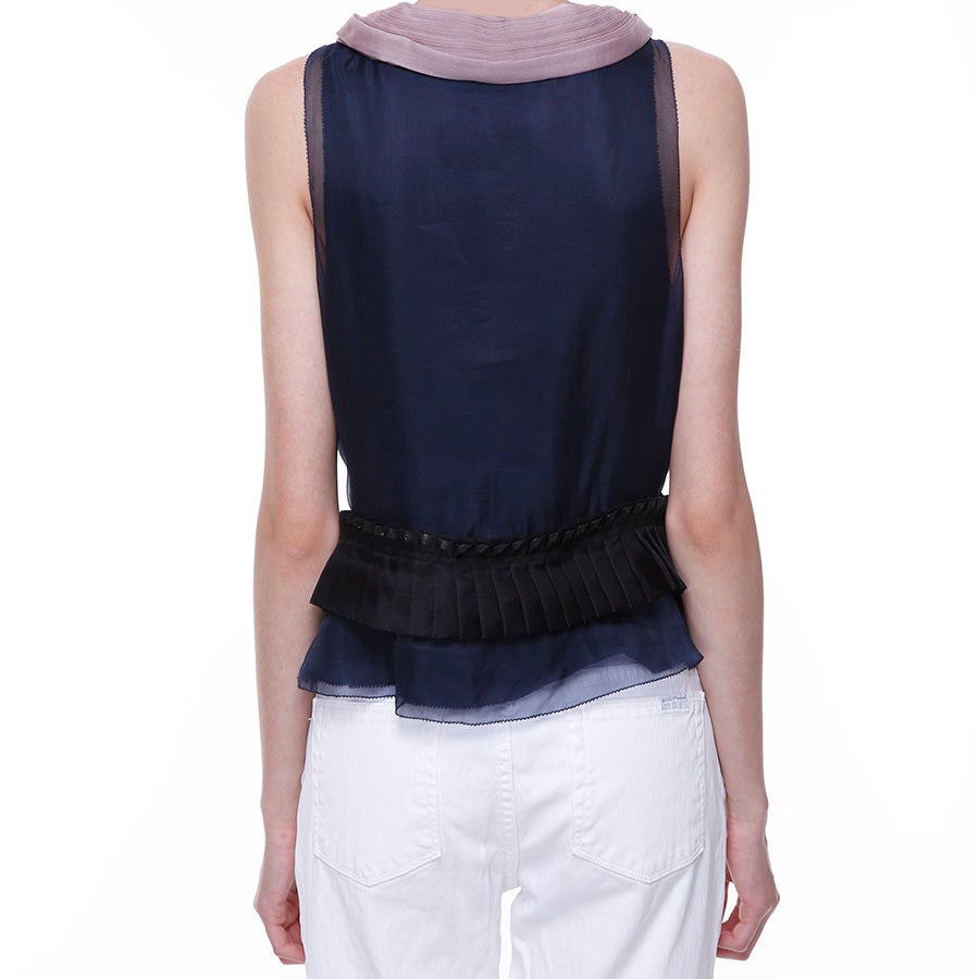 Women's 3.1 Phillip Lim Navy Blue Silk Embellished Sleeveless Top For Sale