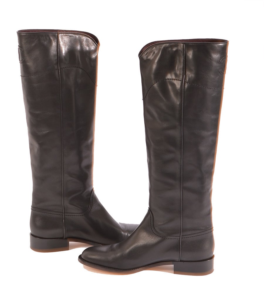 Women's Chanel Classic Black Leather Riding Boots For Sale