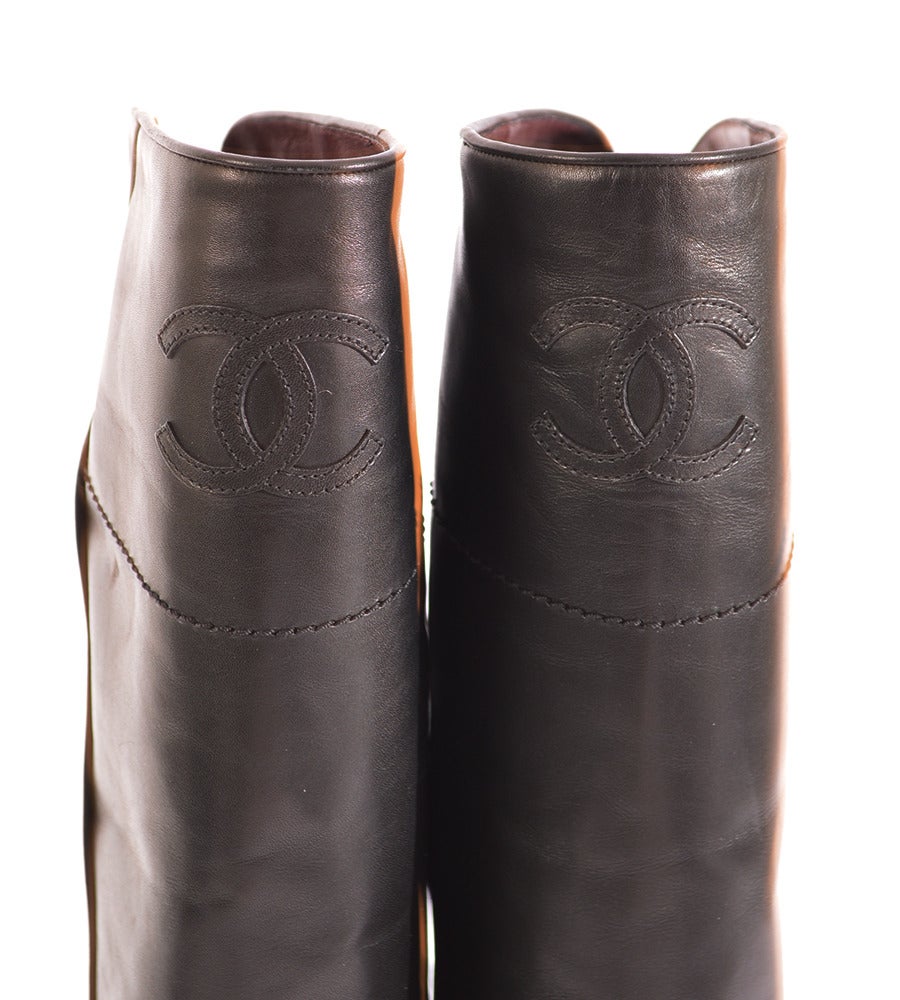 Chanel Classic Black Leather Riding Boots For Sale 1