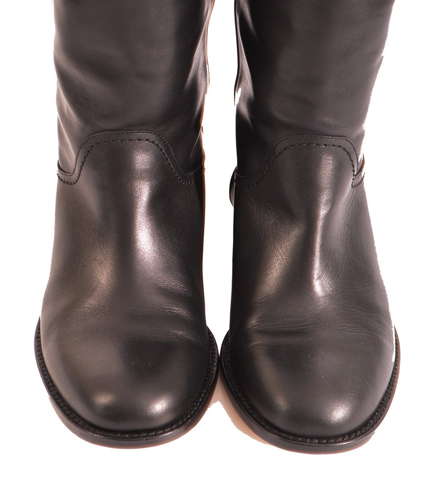 Chanel Classic Black Leather Riding Boots For Sale 2