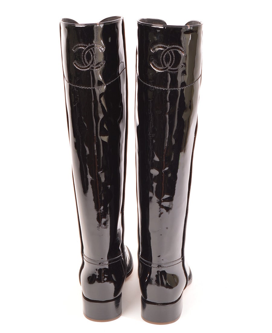 chanel patent leather boots