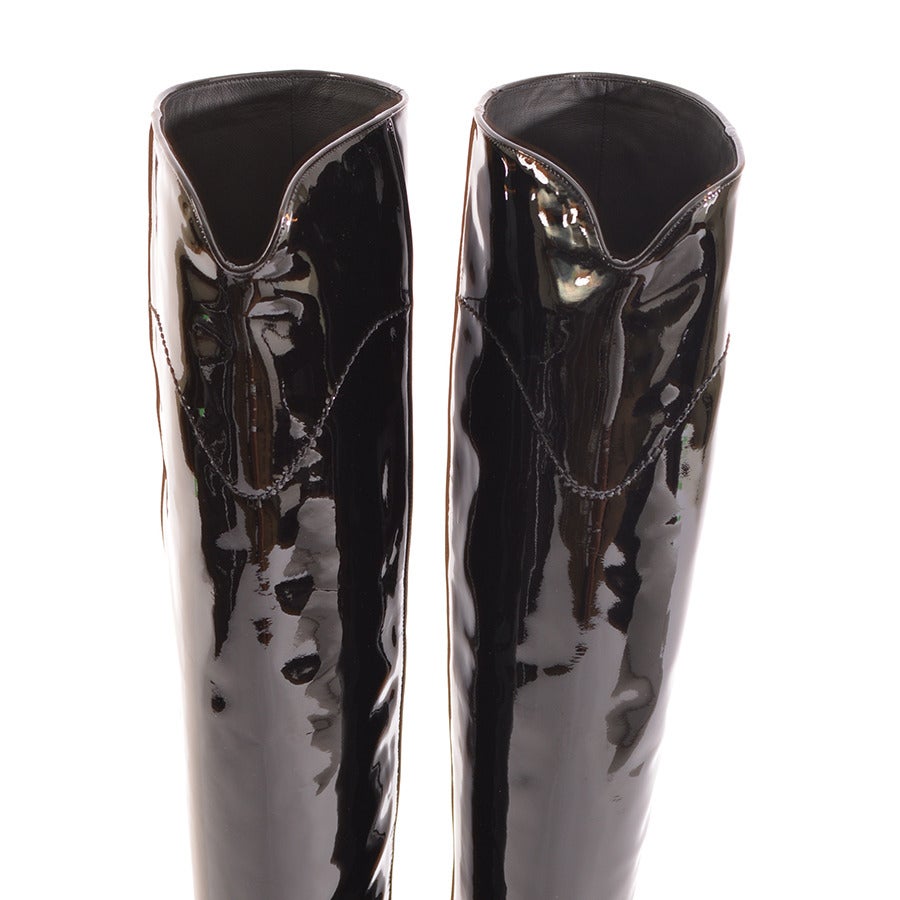 Chanel New Classic Black Patent Riding Boots at 1stDibs