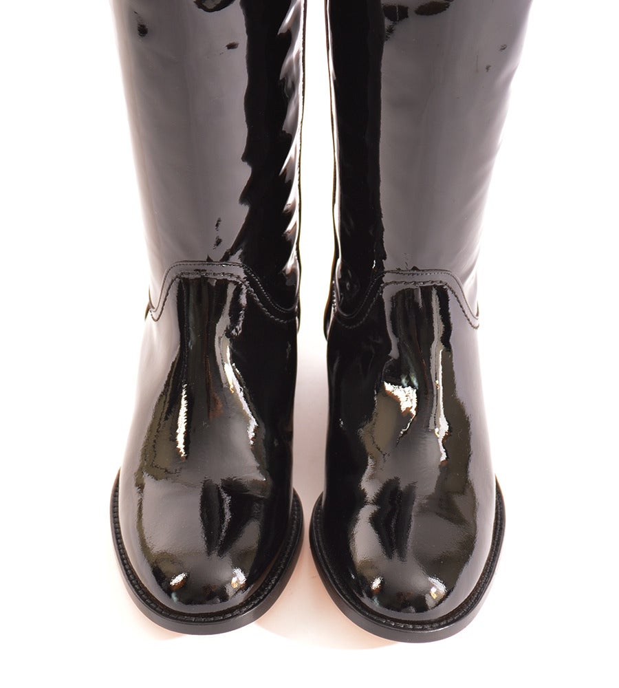 Chanel New Classic Black Patent Riding Boots 1