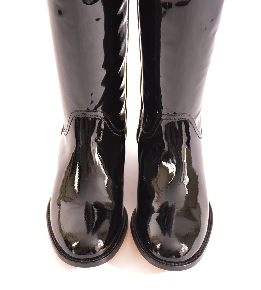 Chanel New Classic Black Patent Riding Boots at 1stDibs