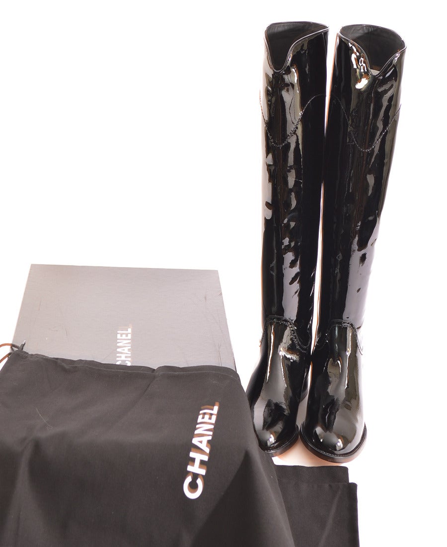 Chanel New Classic Black Patent Riding Boots 3