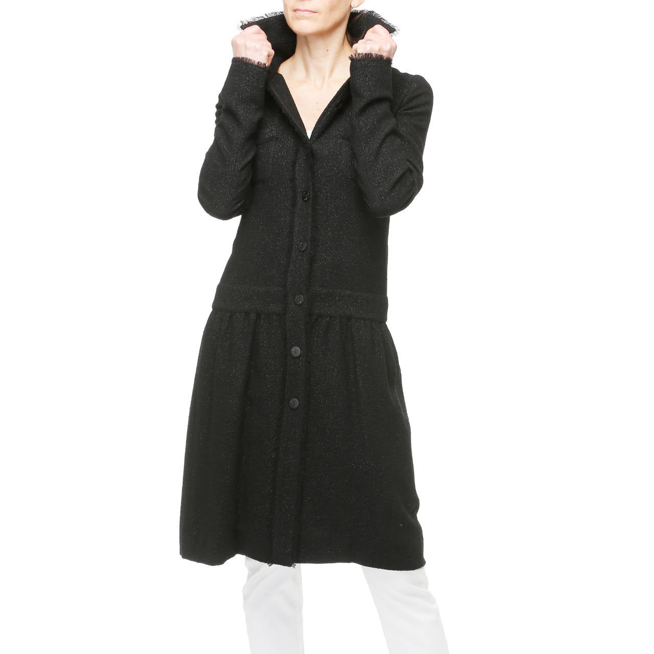 Chanel Black Sparkle Tweed Coat For Sale 2