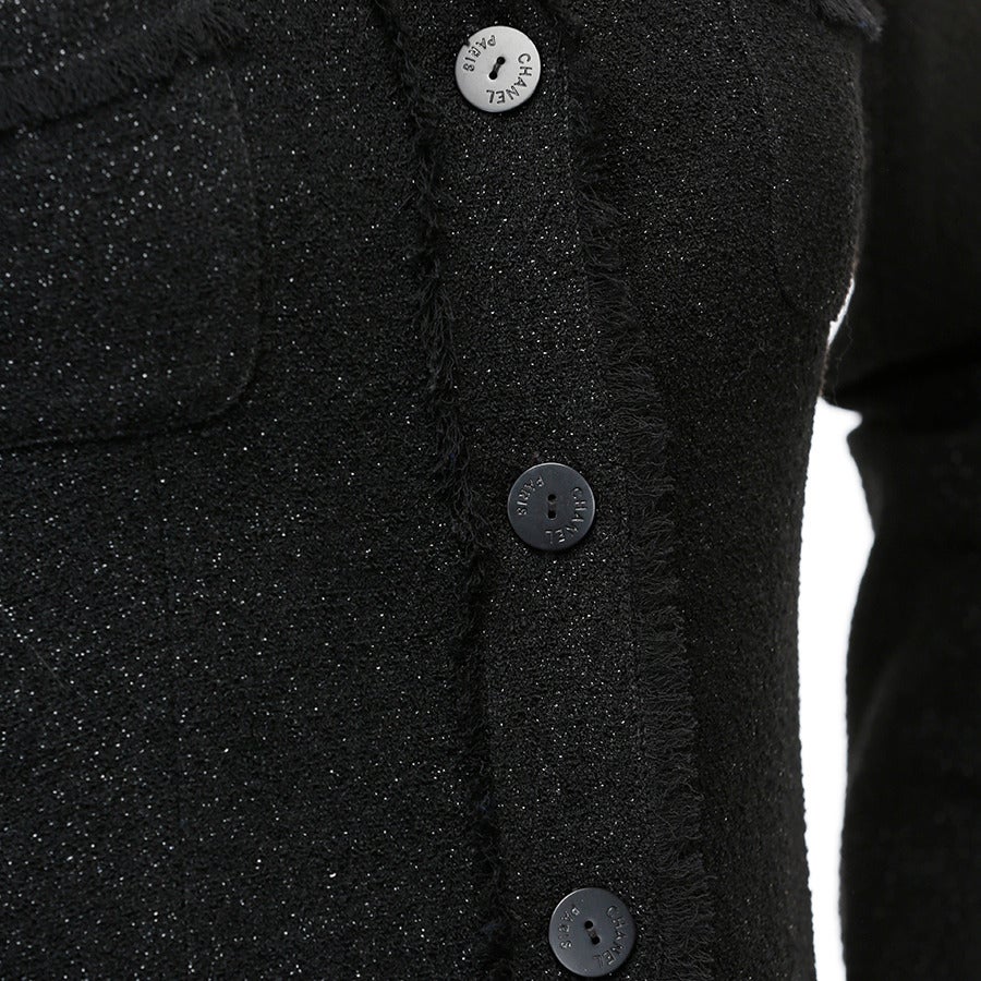 Chanel Black Sparkle Tweed Coat For Sale 5