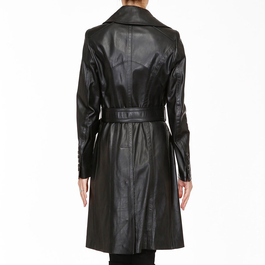Women's Calvin Klein Black Leather Trench Coat For Sale