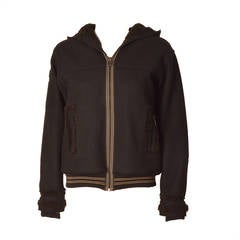 Chanel Black Wool Bomber Jacket with Hood