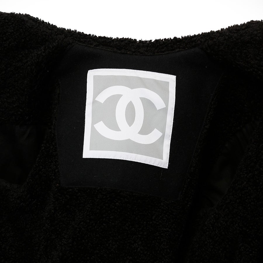 Chanel Black Wool Bomber Jacket with Hood For Sale 3