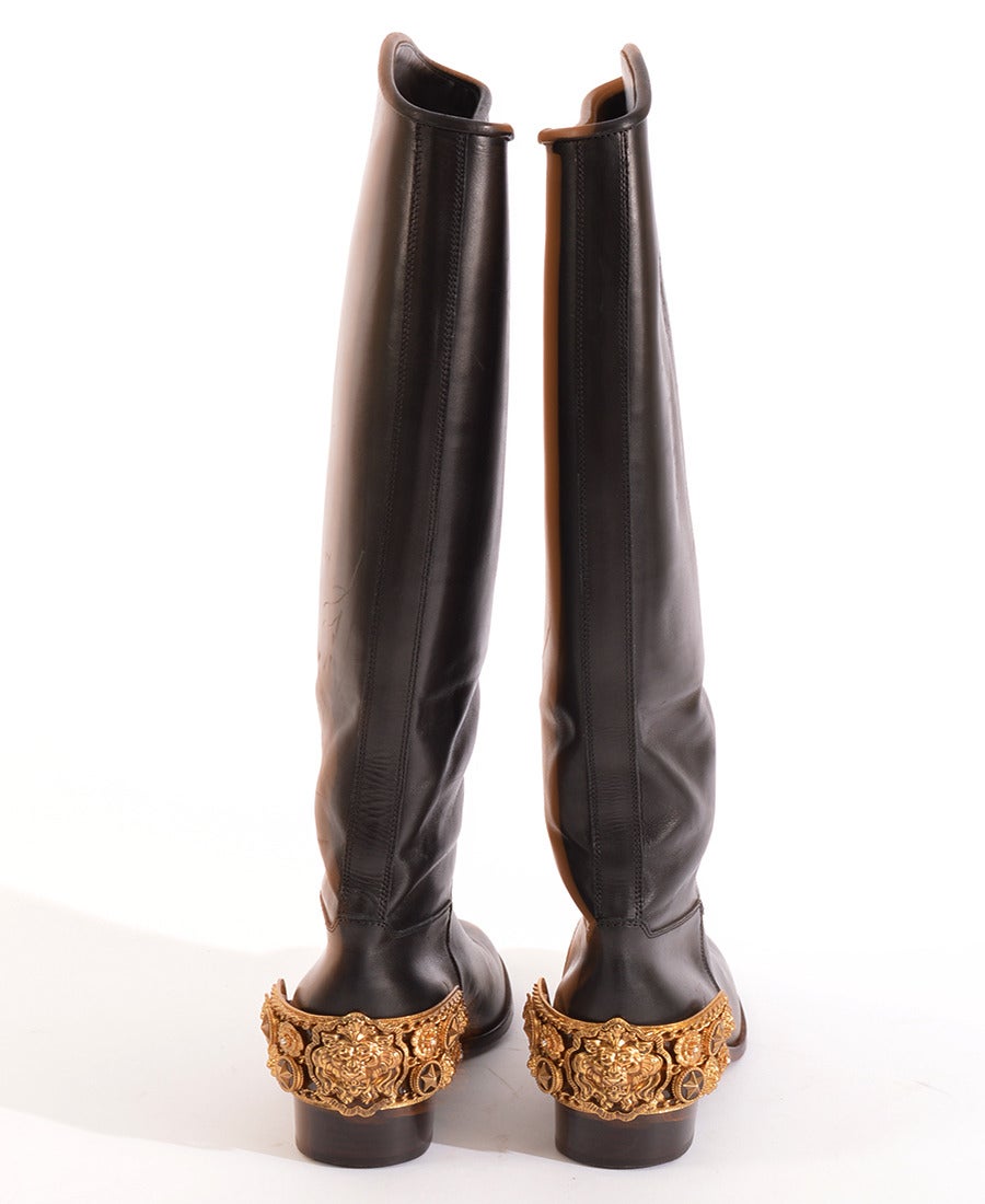 Leather riding boots Chanel Gold size 41 EU in Leather - 38708096