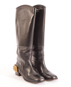 Chanel Riding Boots with Gold Gilt Jewelled Heel