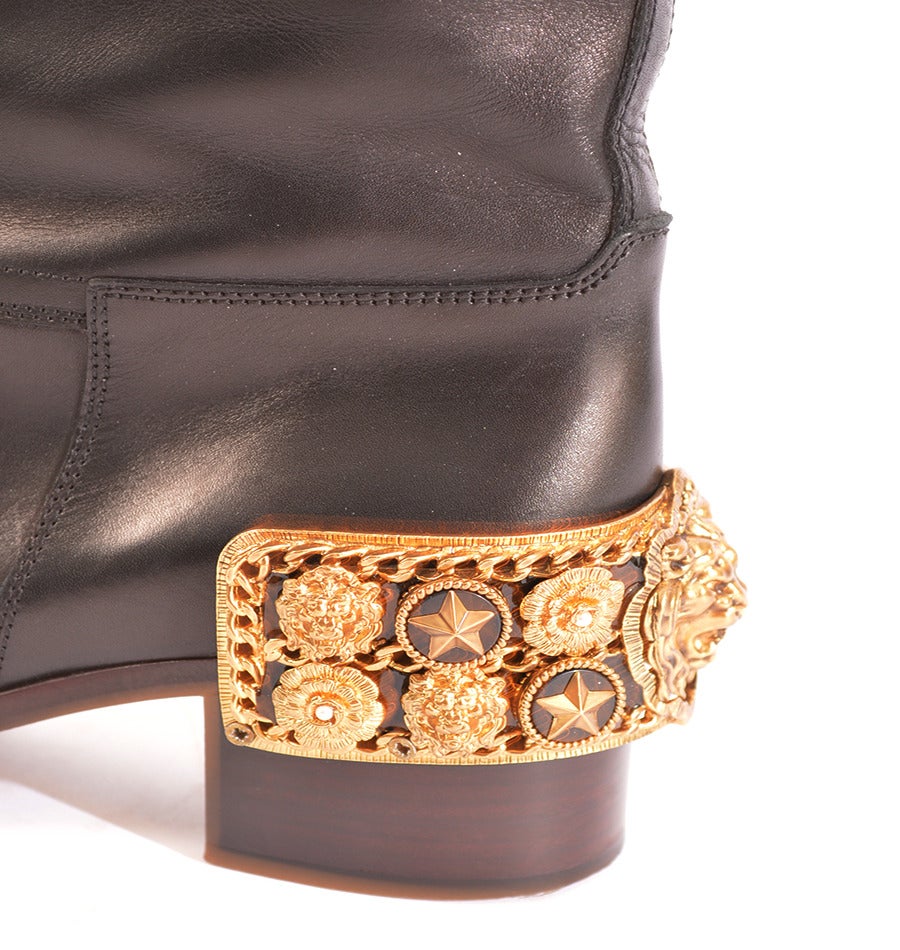 Chanel Riding Boots with Gold Gilt Jewelled Heel For Sale 1