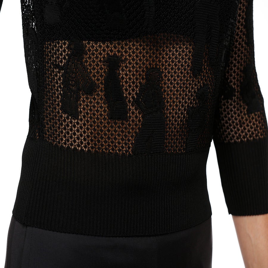 Chanel Fancy Knit V-Neck with Mademoiselle & Camellia Motifs For Sale 1