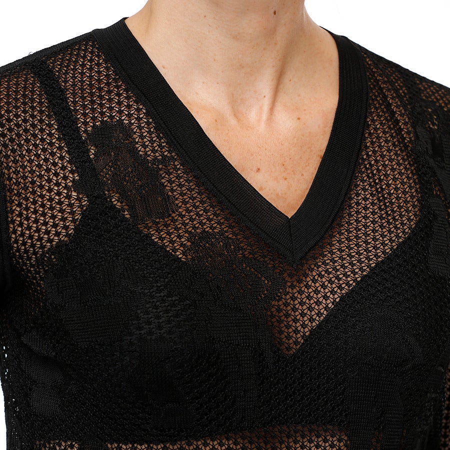 Chanel Fancy Knit V-Neck with Mademoiselle & Camellia Motifs For Sale 3
