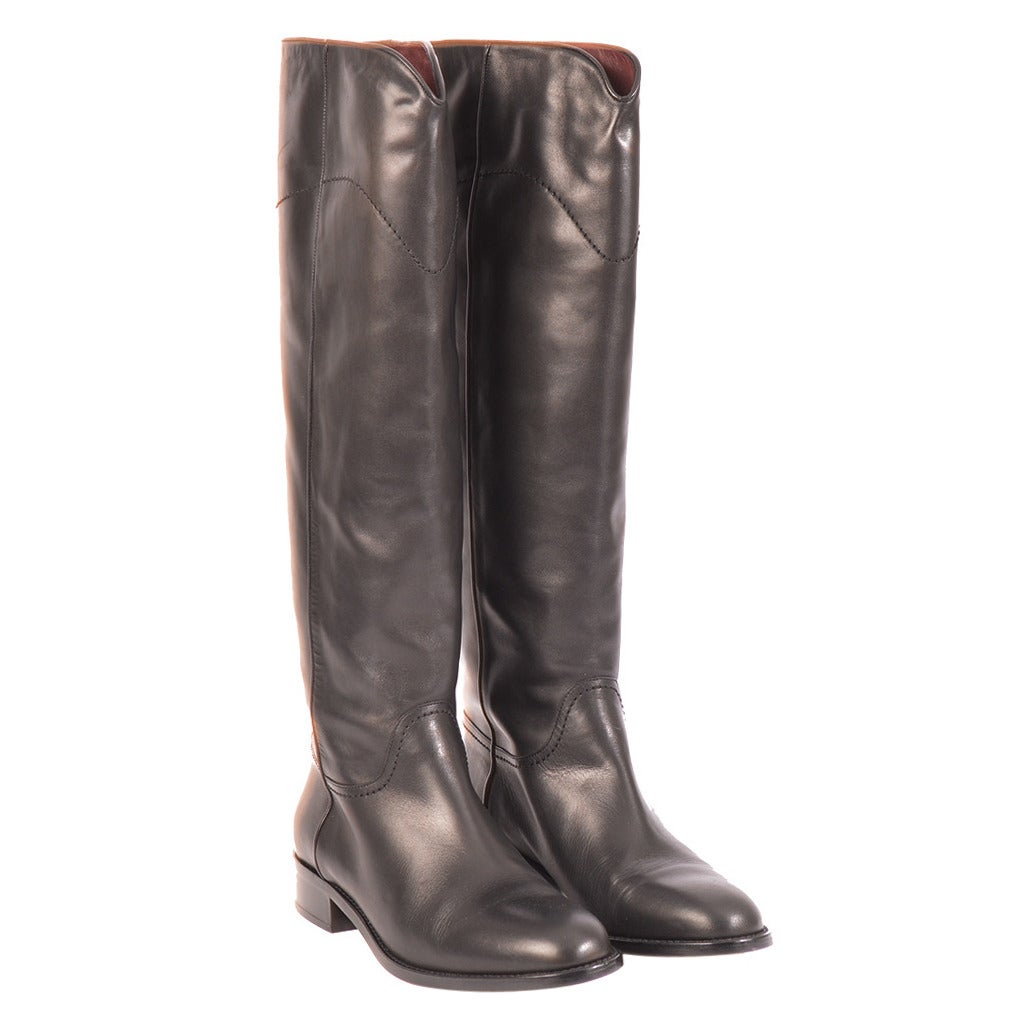Chanel Classic Black Leather Riding Boots For Sale