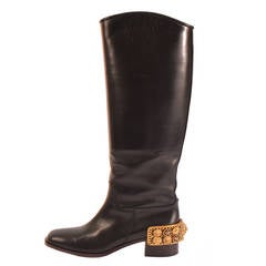 Chanel Riding Boots with Gold Gilt Jewelled Heel