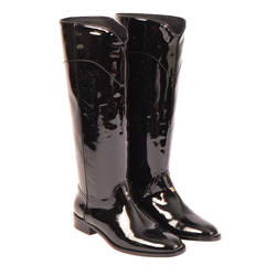Chanel New Classic Black Patent Riding Boots