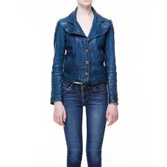 Dolce & Gabbana Blue Leather Jacket with Jewelled Buttons