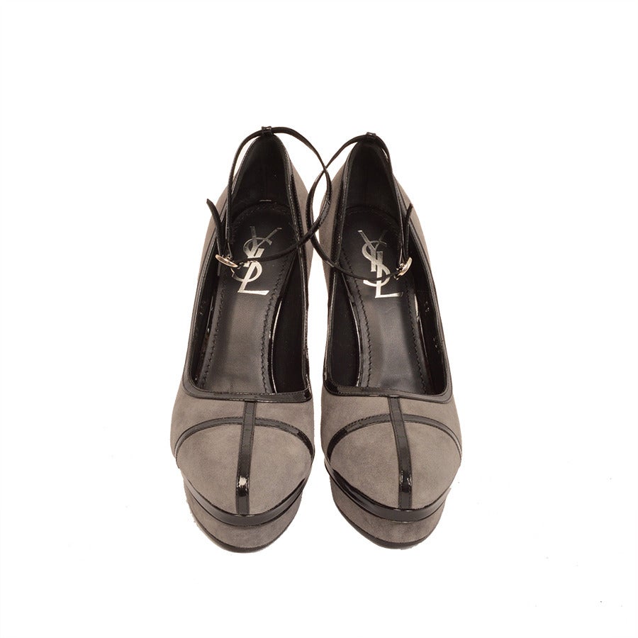YSL, Yves Saint Laurent Grey Suede Platform Pumps