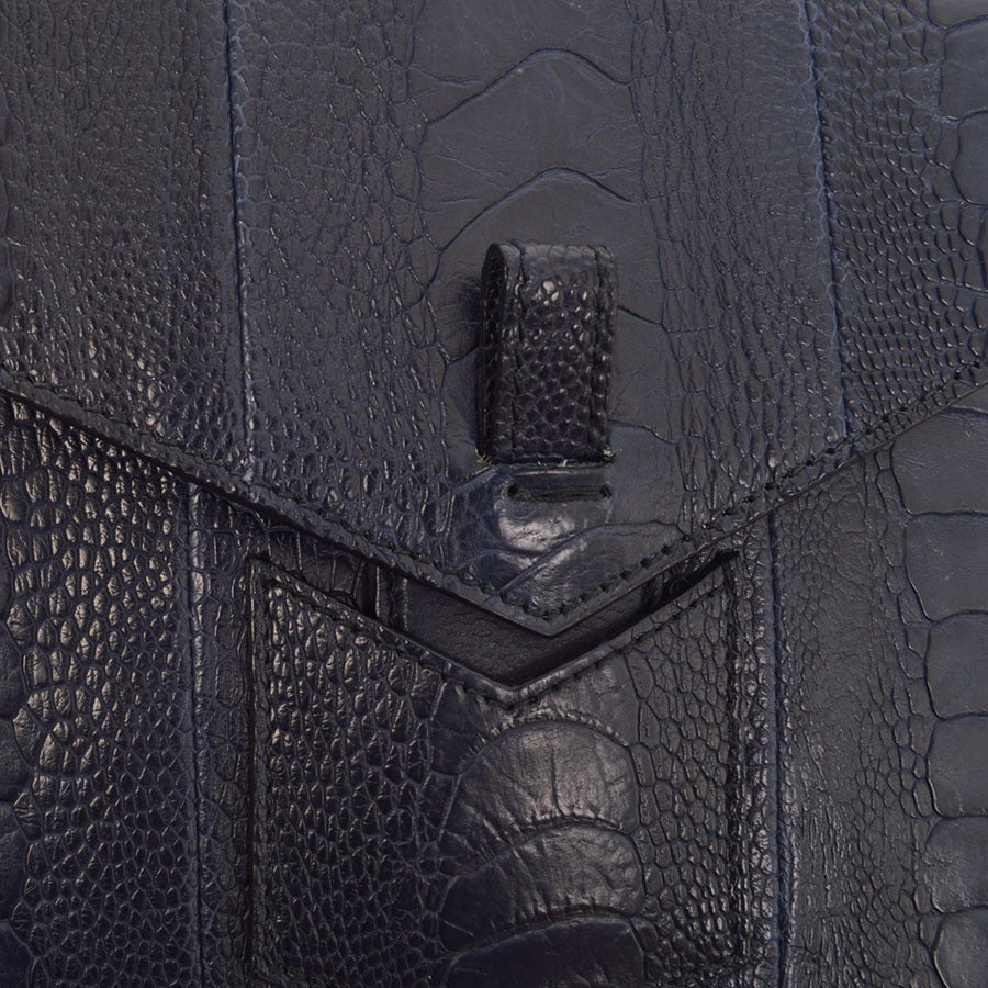 Women's YSL, Yves Saint Laurent Navy Croc-Embossed Y Envelope Clutch
