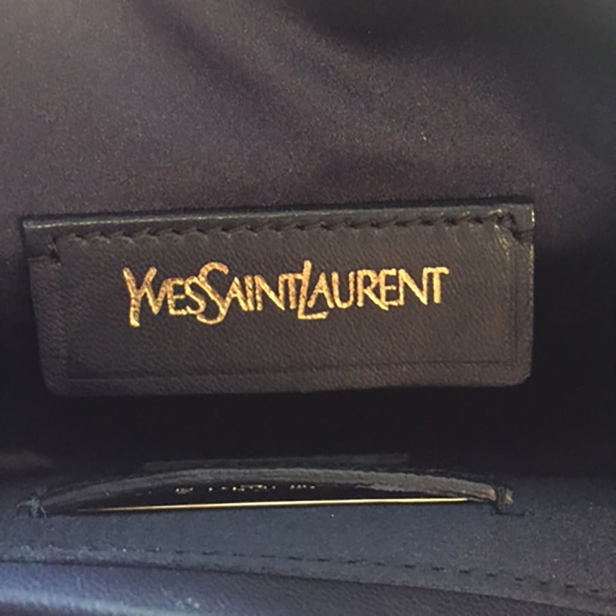 YSL, Yves Saint Laurent Navy Croc-Embossed Y Envelope Clutch 4