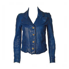 Used Dolce & Gabbana Blue Leather Jacket with Jewelled Buttons