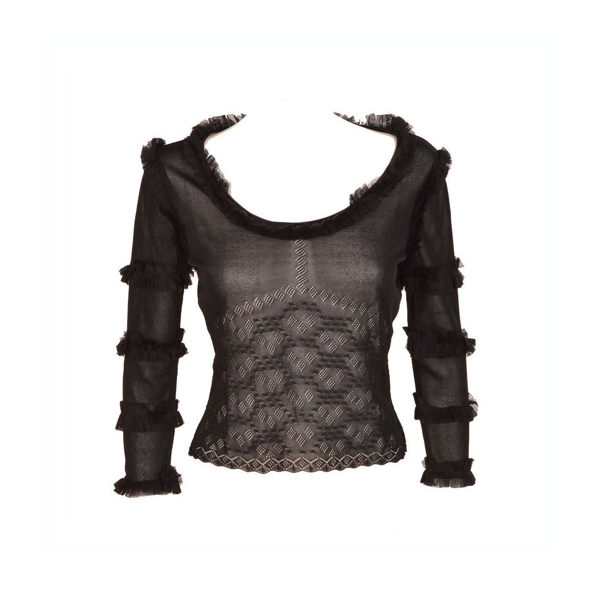 Chanel Black Lace Knit Ruffle Top For Sale