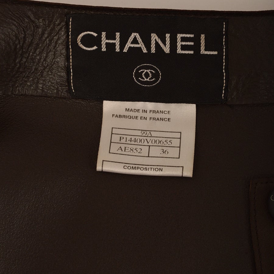 Women's Chanel Dark Brown Short Sleeve Leather Dress For Sale