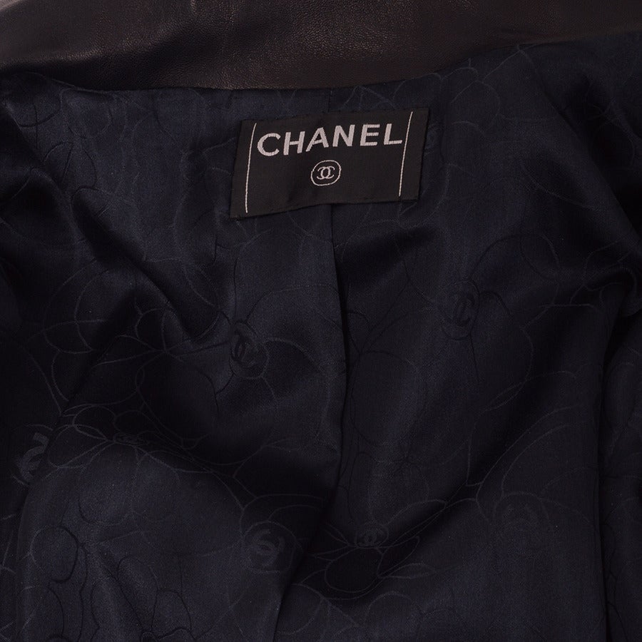 Chanel Navy Double Breasted Leather Coat For Sale 5