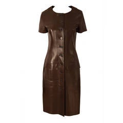 Chanel Dark Brown Short Sleeve Leather Dress