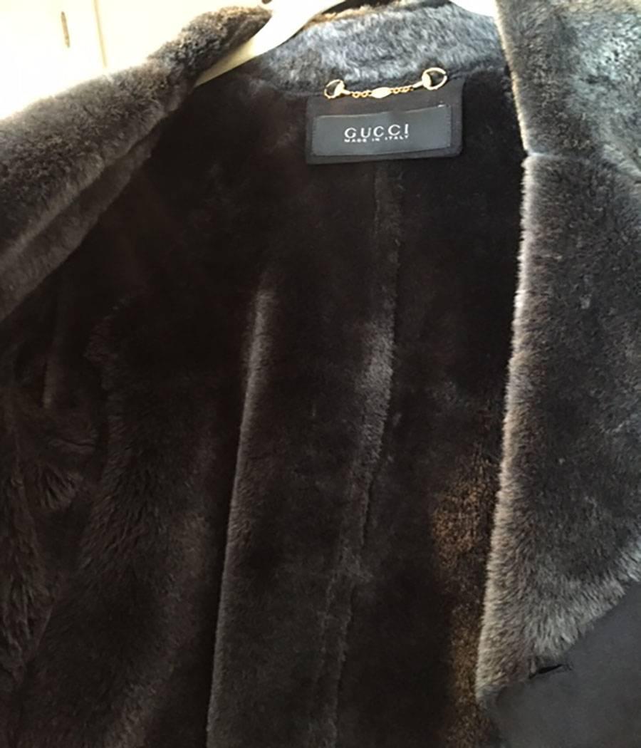 Gucci Grey Shearling Fur Coat For Sale 5