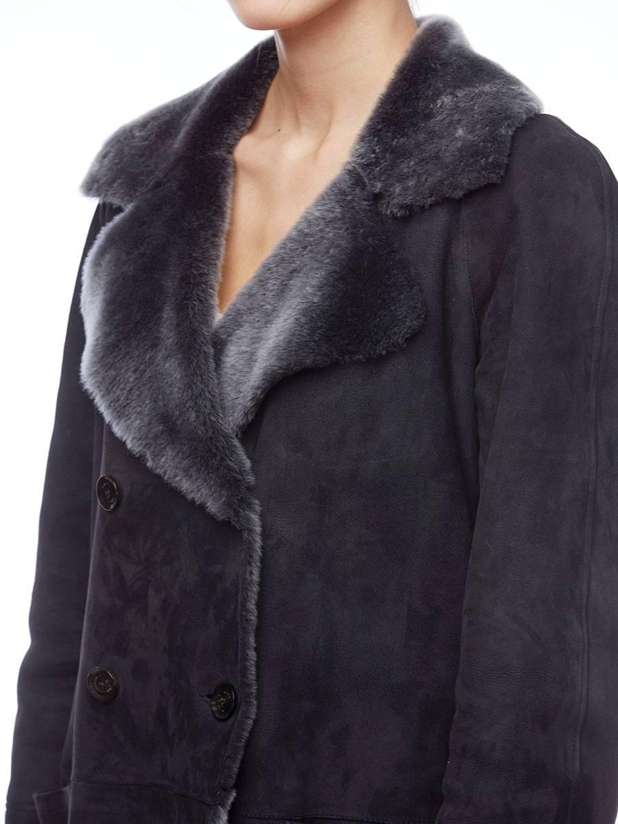 Gucci Grey Shearling Fur Coat In Excellent Condition For Sale In Toronto, Ontario
