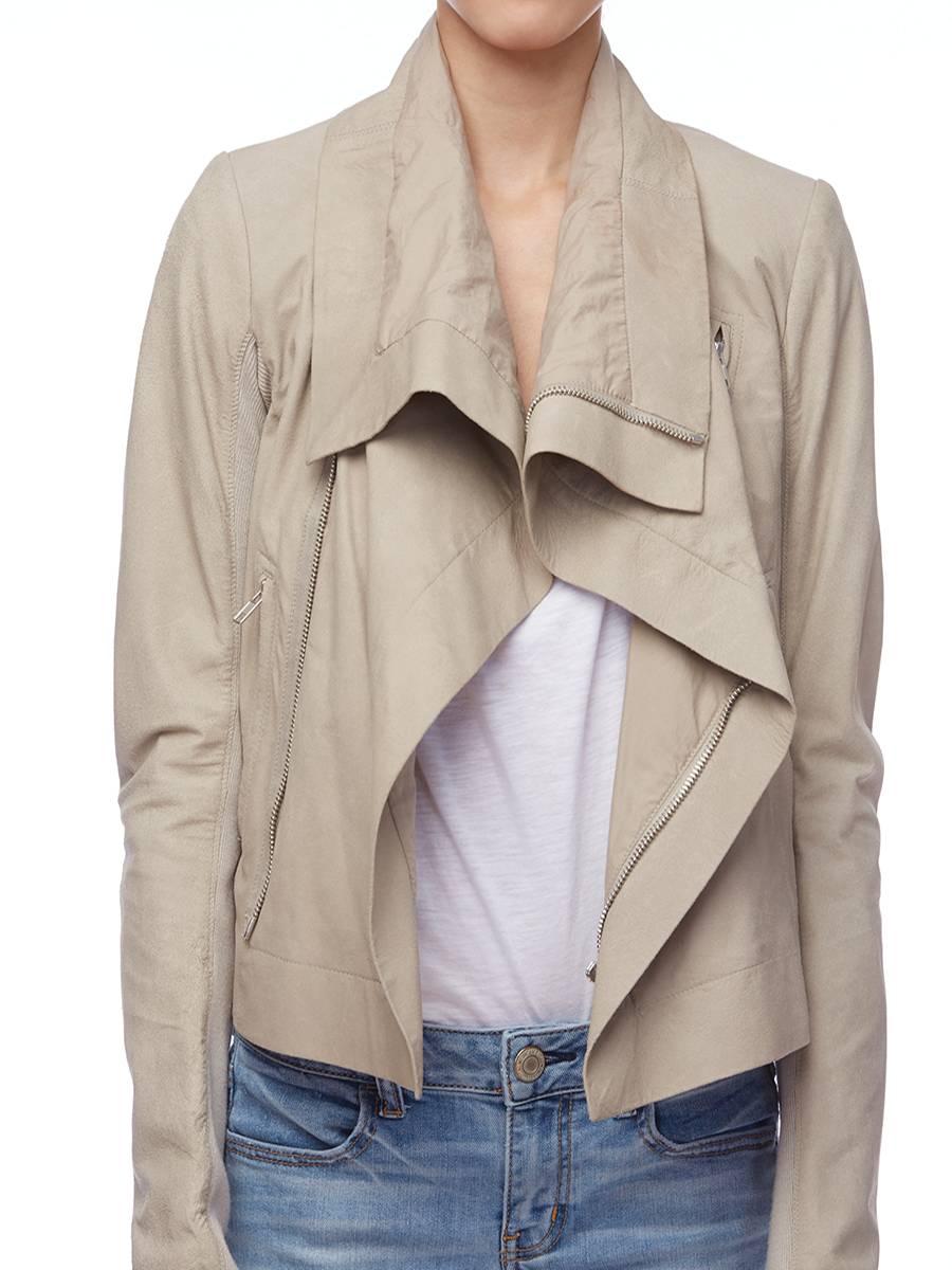 Women's Rick Owens Cream Leather Jacket For Sale