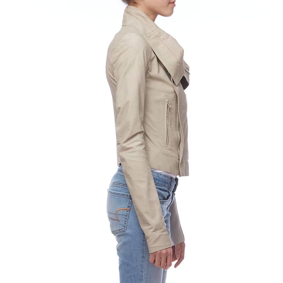 Rick Owens Cream Leather Jacket In Good Condition For Sale In Toronto, Ontario