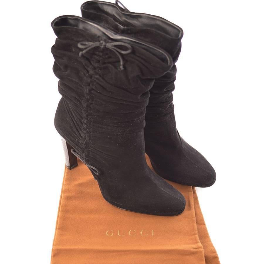 Gucci Black Suede Mid Calf Boots For Sale 2