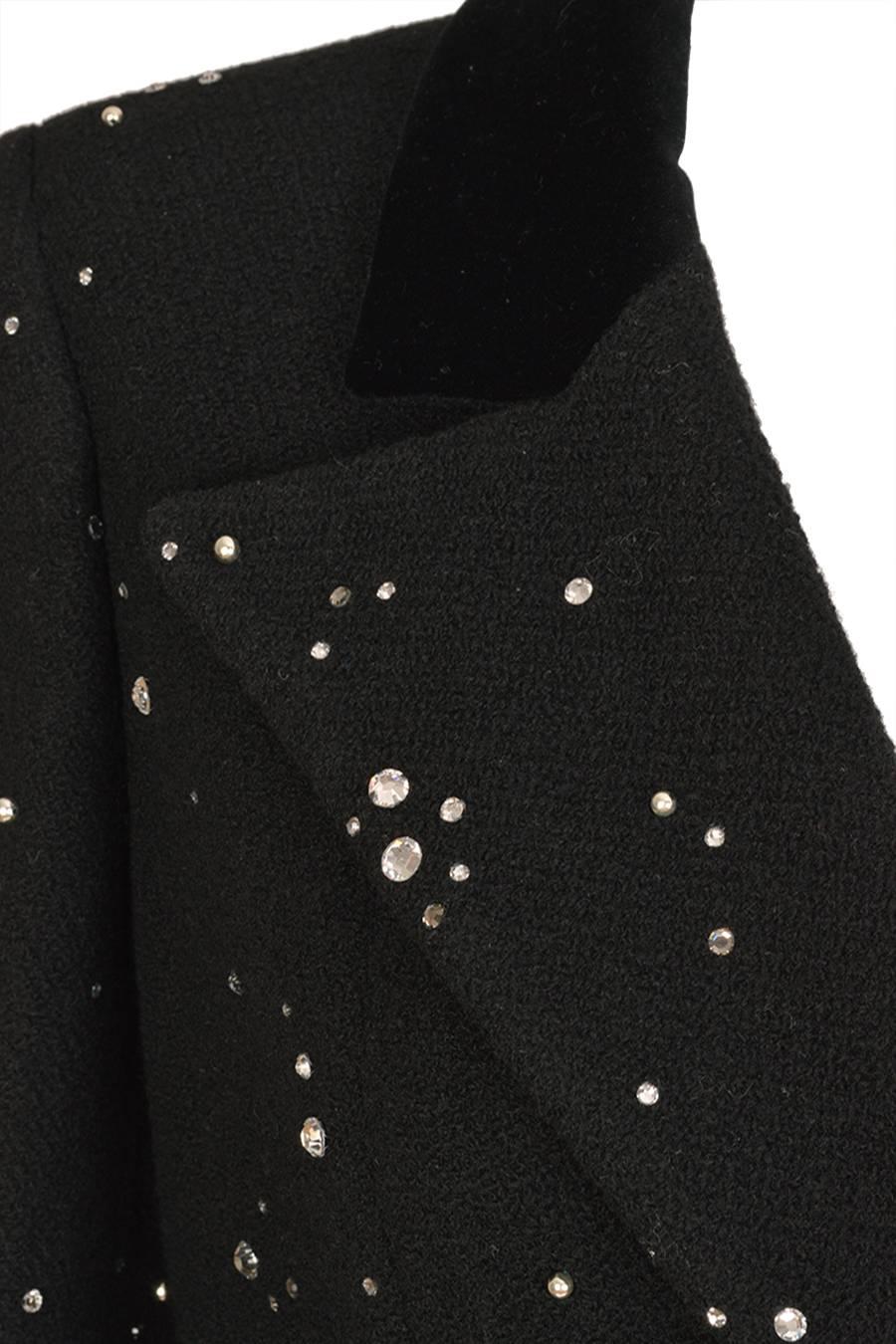 Chanel 2006 Black Wool Long Coat with Crystals For Sale 2