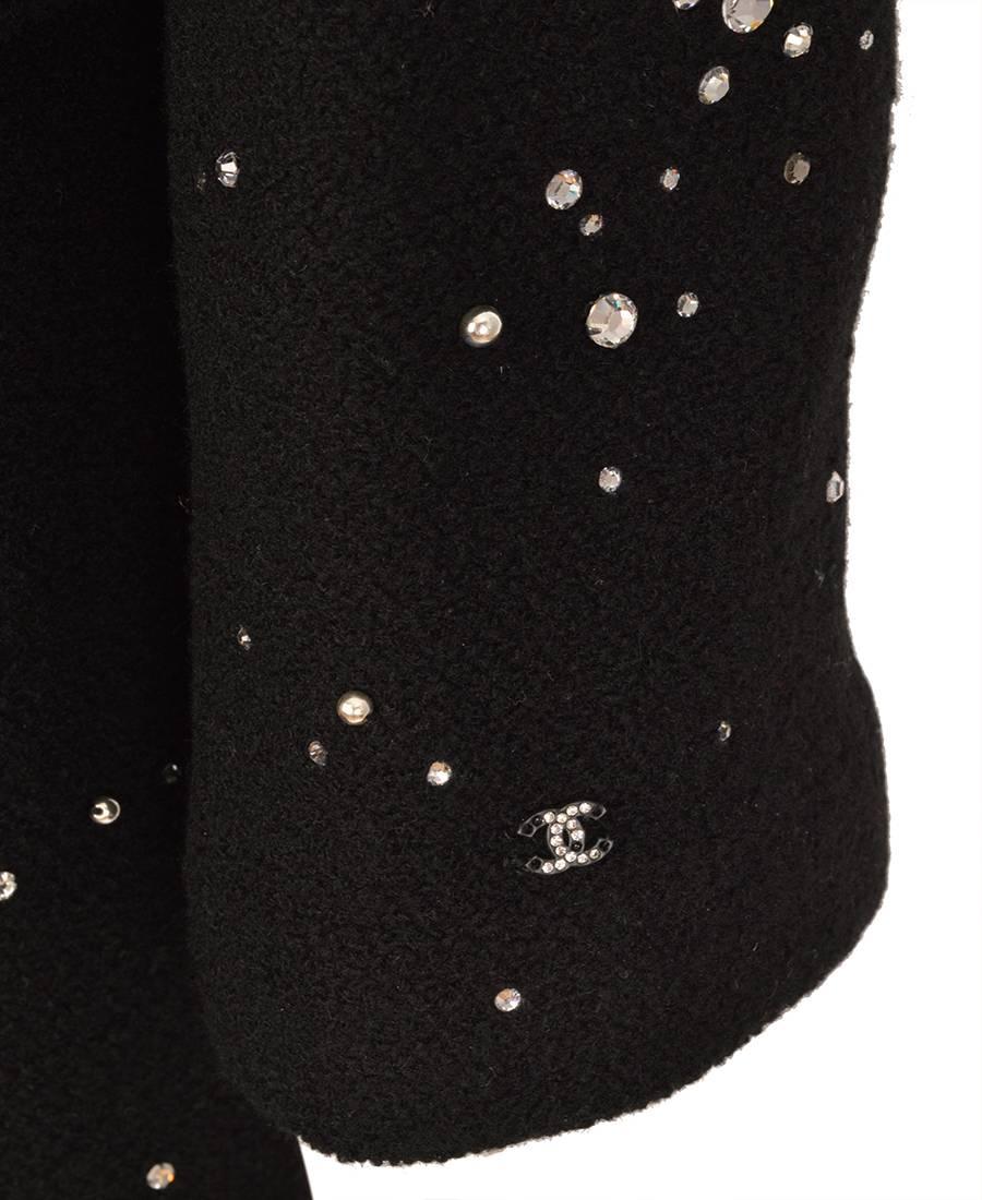 Chanel 2006 Black Wool Long Coat with Crystals For Sale 4