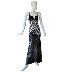 Collector Gianni Versace 1996 Chantilly Lace and Animal Print Evening Dress