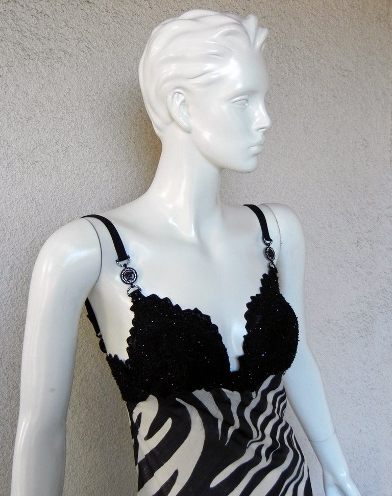 Collector Gianni Versace 1996 Chantilly Lace and Animal Print Evening Dress