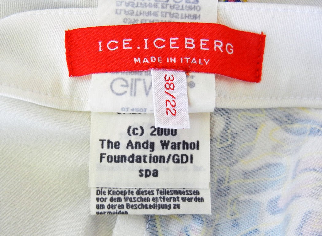 Rare circa 2000 Iceberg Jeans with Andy Warhol Butterfly Print Motif In New Condition In Los Angeles, CA