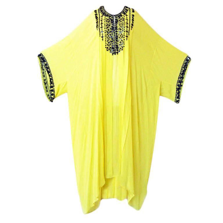 Oscar de la Renta Sunshine Yellow Beaded Tunic Caftan Dress new