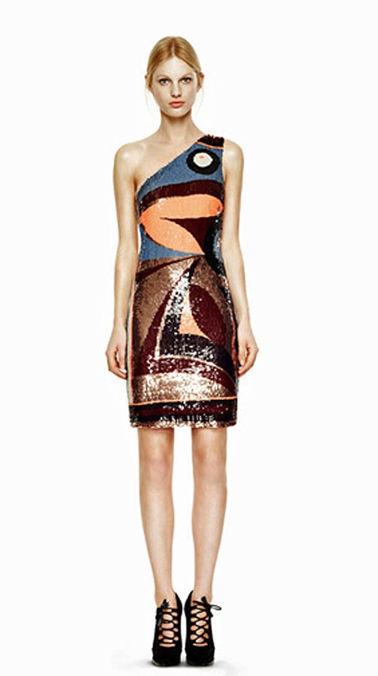 Emilio Pucci One Shoulder Beaded Geometric Pattern Evening Dress 2