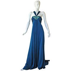 Andrew Gn Art Deco Inspired Jeweled Halter Dress Gown with Train 3